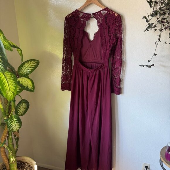Lulus | Awaken My Love Burgundy Long Sleeve Lace Maxi Dress - Picture 5 of 7